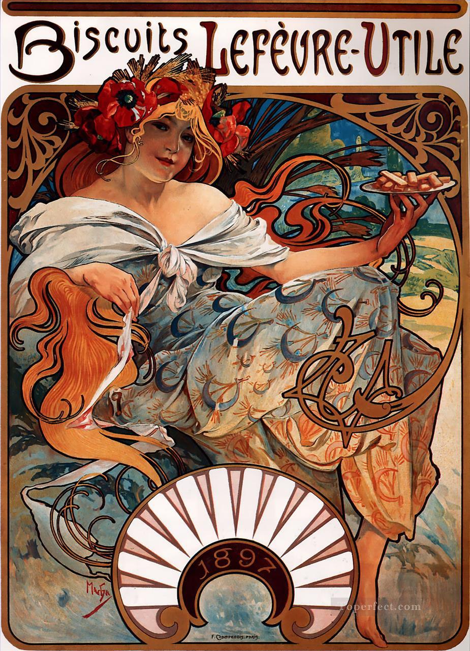 Biscuits LefevreUtile 1896 litho Czech Art Nouveau distinct Alphonse Mucha Oil Paintings